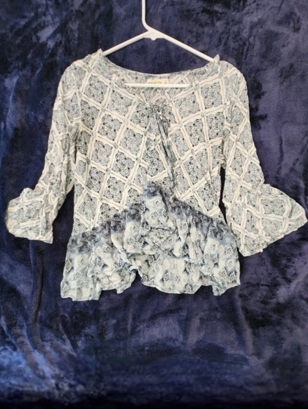 Abercrombie & Fitch Blue Printed Boho Peasant Blouse Size S Nwot